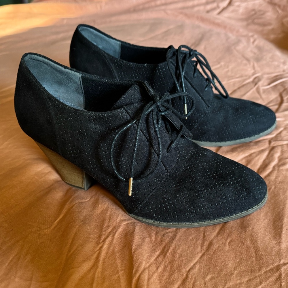 Black Suede Lace-Up Heeled Shoes